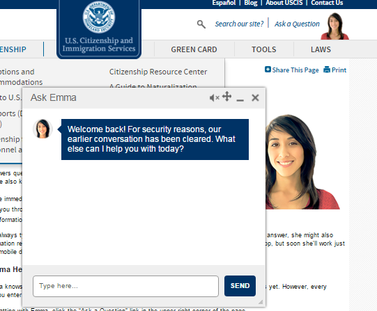 Emma, la asistente virtual de USCIS que ayuda a los usuarios