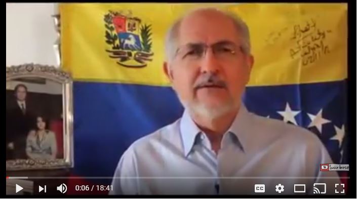 El alcalde metropolitano de Caracas Antonio Ledezma da un mensaje desde su casa de Caracas el pasado 31 de julio- (Video: You tube / publicado por Antonio Ledezma)