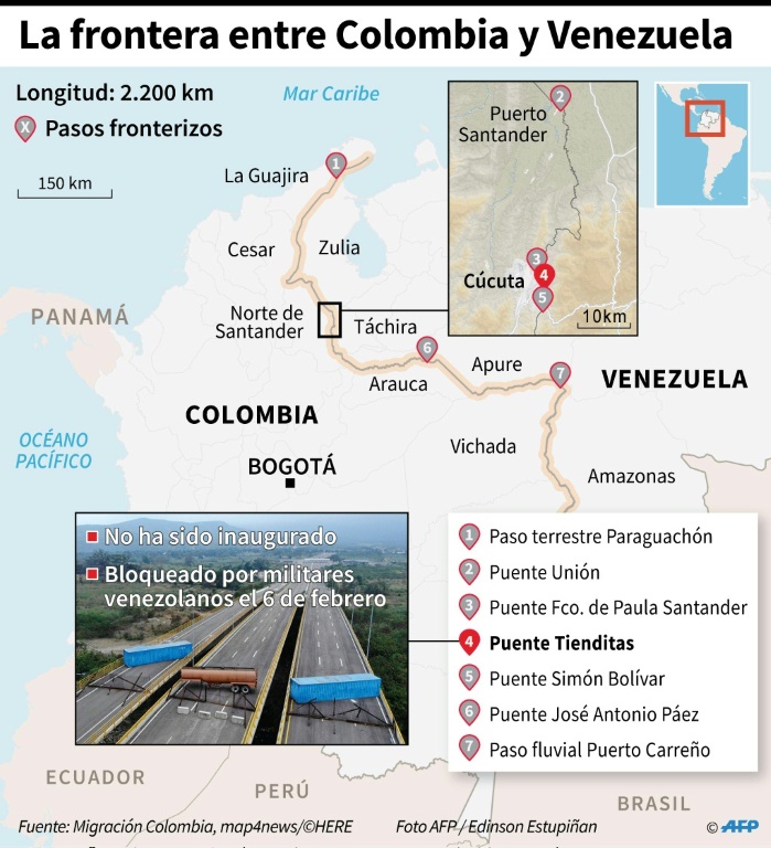 La ayuda humanitaria de EEUU llega a la frontera de Colombia con Venezuela - Mapa Puntos
