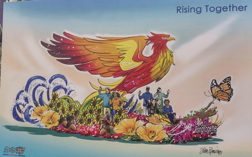 Una carroza en el Desfile de las Rosas honra la resiliencia de los sobrevivientes de incendios forestales en California