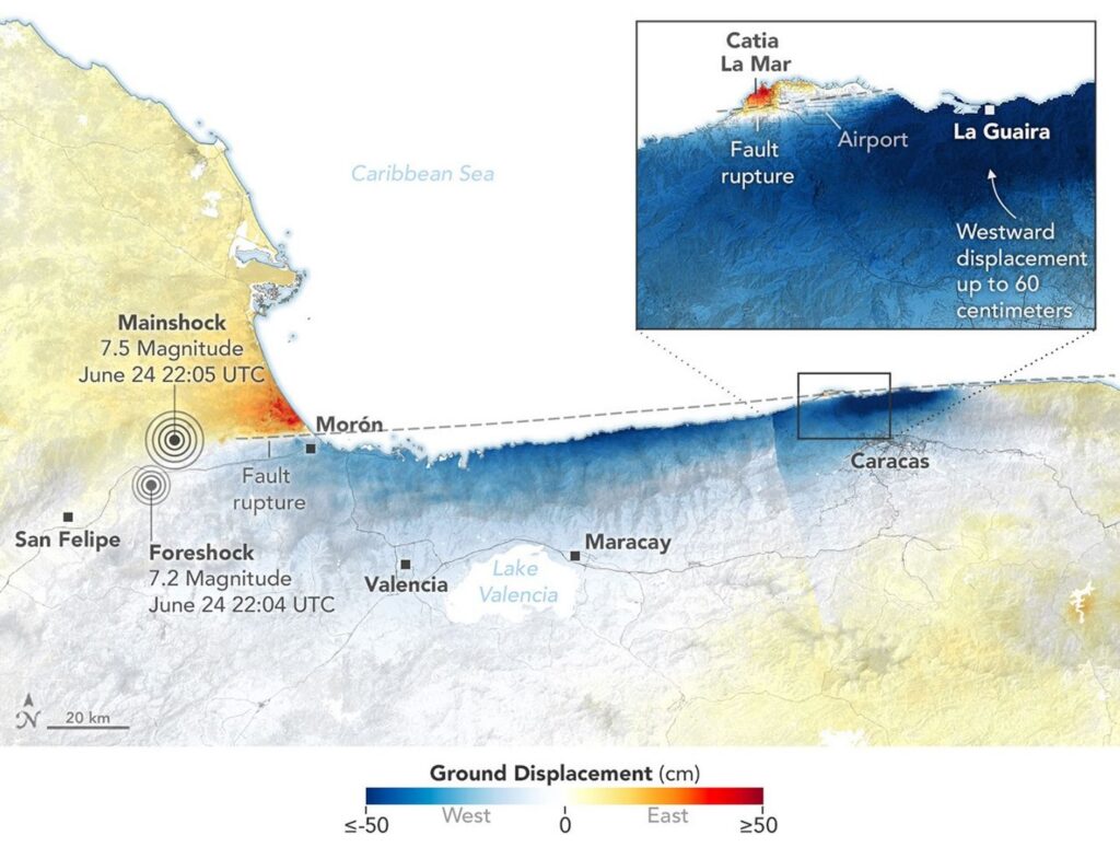 Mapas satelitales revelan cómo se desplazó el suelo tras el terremoto en Venezuela