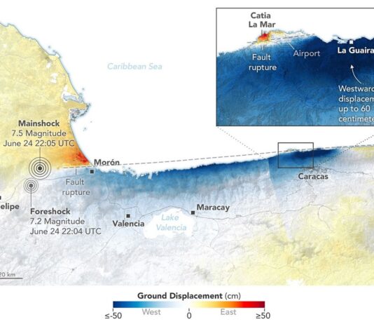 Mapas satelitales revelan cómo se desplazó el suelo tras el terremoto en Venezuela Mapas satelitales revelan cómo se desplazó el suelo tras el terremoto en Venezuela