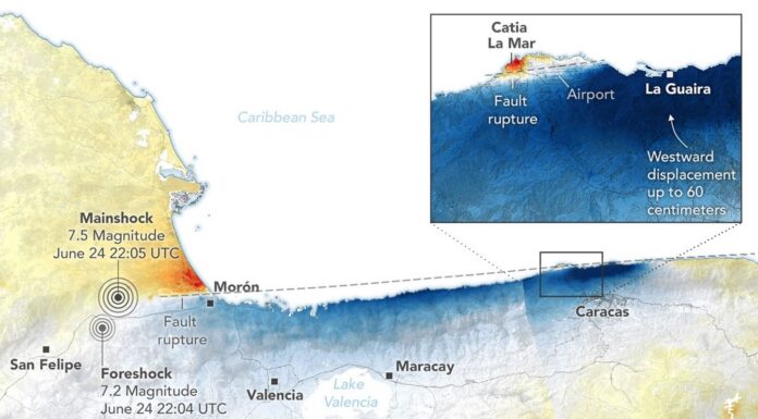 Mapas satelitales revelan cómo se desplazó el suelo tras el terremoto en Venezuela Mapas satelitales revelan cómo se desplazó el suelo tras el terremoto en Venezuela